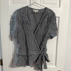 Max Studio Black and White Gingham Wrap Top